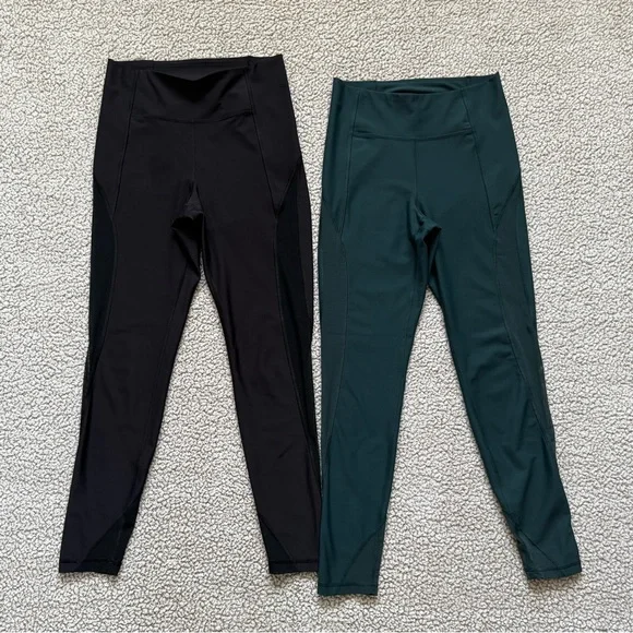 ✝️ Old Navy | Black & Hunter Green Mesh Panel Leggings - Picture 3 of 11